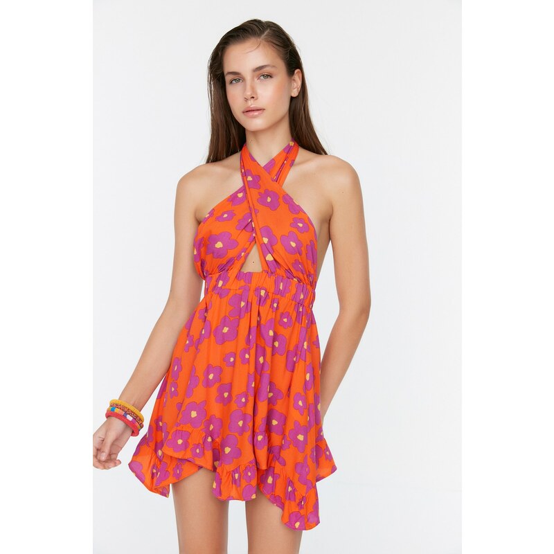 Trendyol Floral Patterned Tie Back Detailed Beach Dress