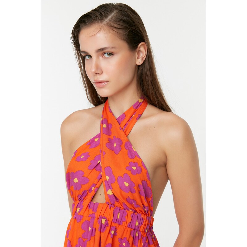 Trendyol Floral Patterned Tie Back Detailed Beach Dress