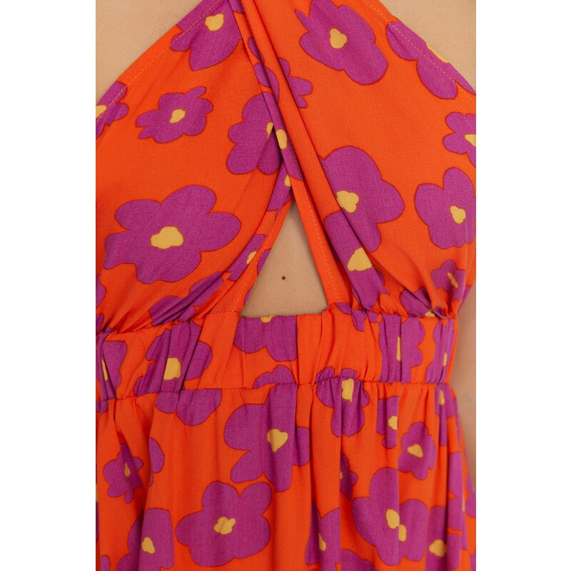Trendyol Floral Patterned Tie Back Detailed Beach Dress