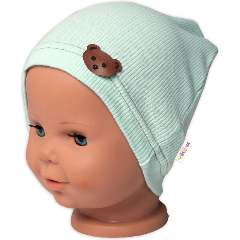 Baby Nellys Teddy medve bordázott kalap - menta