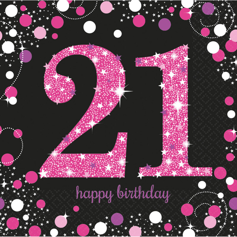 Boldog Születésnapot Happy Birthday 21 Pink szalvéta 16 db-os 33*33 cm