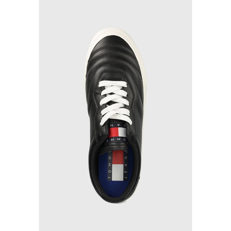 Tommy Jeans bőr sportcipő Leather Soccer Vulc fekete