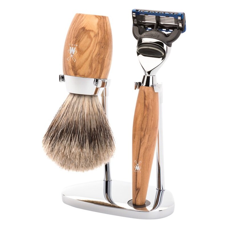 Mühle KOSMO MÜHLE Shaving set, fine badger, with Gillette Fusion, handle material made of olive wood