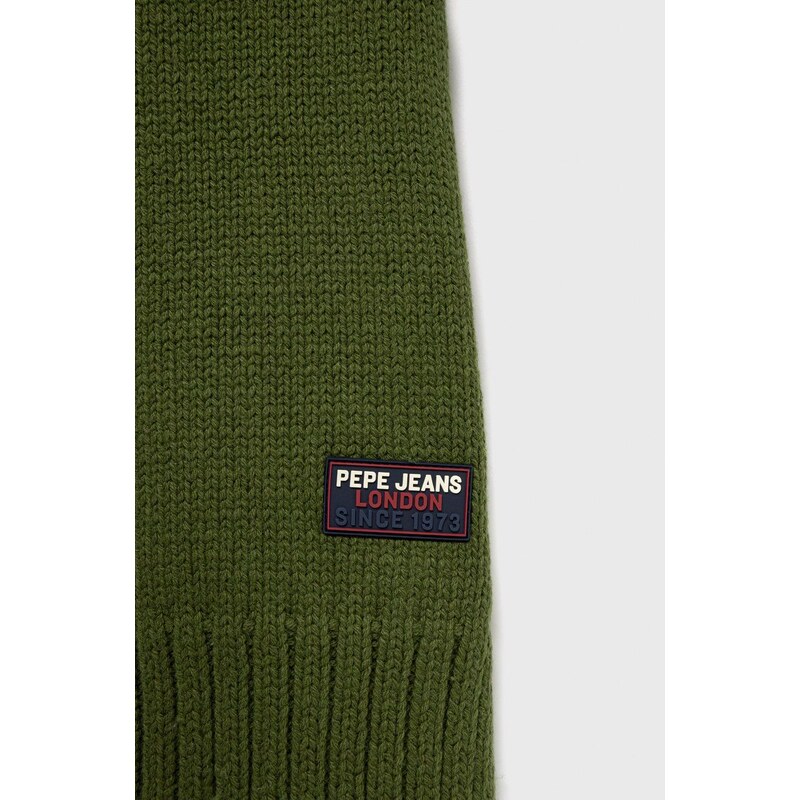 Pepe Jeans sál gyapjú keverékből zöld, sima