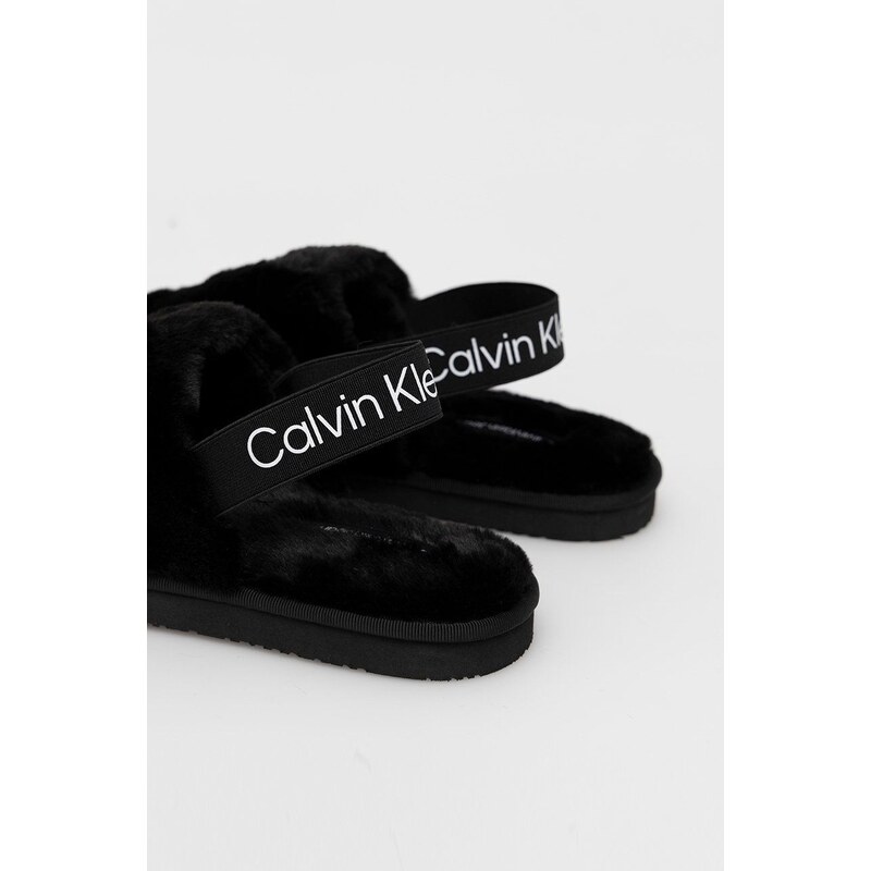 Calvin Klein Jeans papucs Home Slipper Fakefur Elastic fekete
