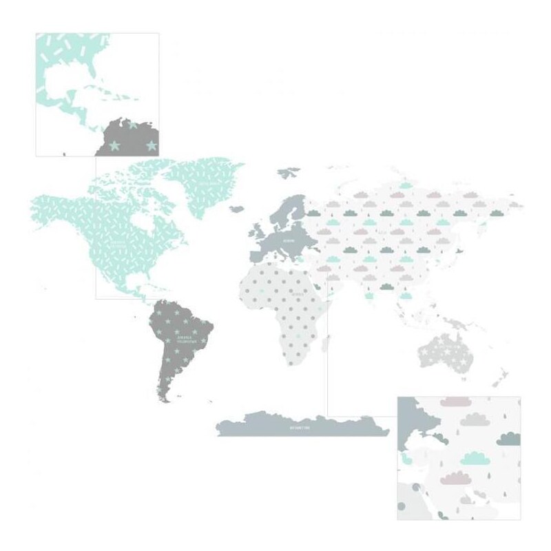 AnyAnak Kék felhő mintájú falmatrica - világtérkép