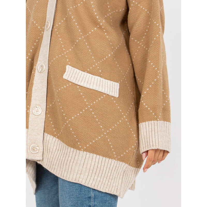 RUE PARIS Bézs színű, laza, gombos pulóver szegéllyel -LC-SW-0258.03P-camel
