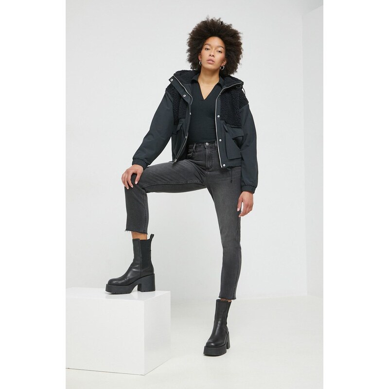 Abercrombie & Fitch rövid kabát női, fekete, átmeneti, oversize