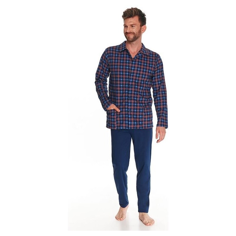 Taro Richard gombos férfi pizsama, kék, kockás