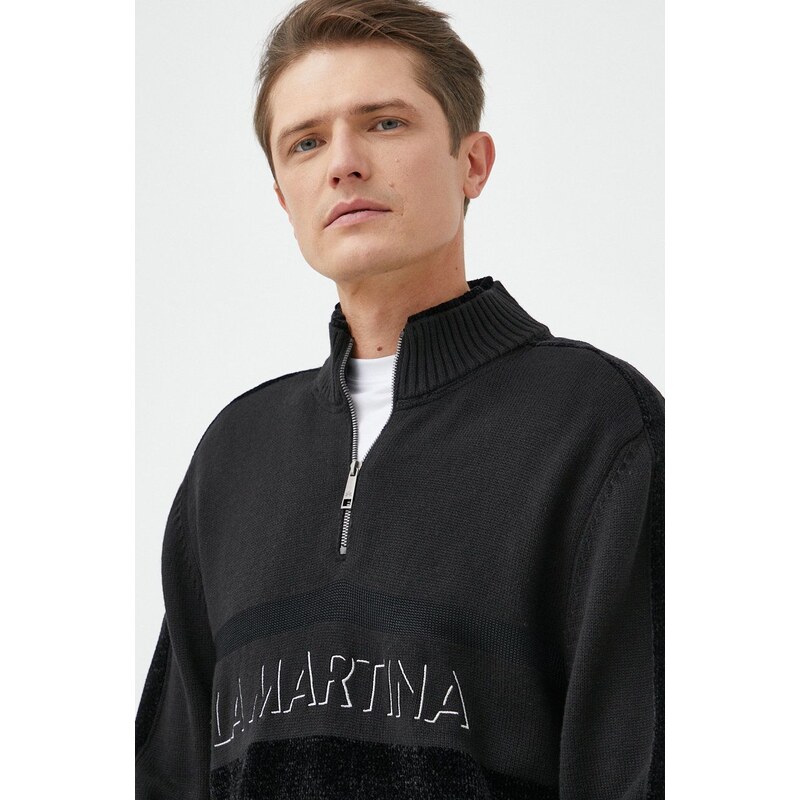 La Martina gyapjúkeverék pulóver fekete, férfi