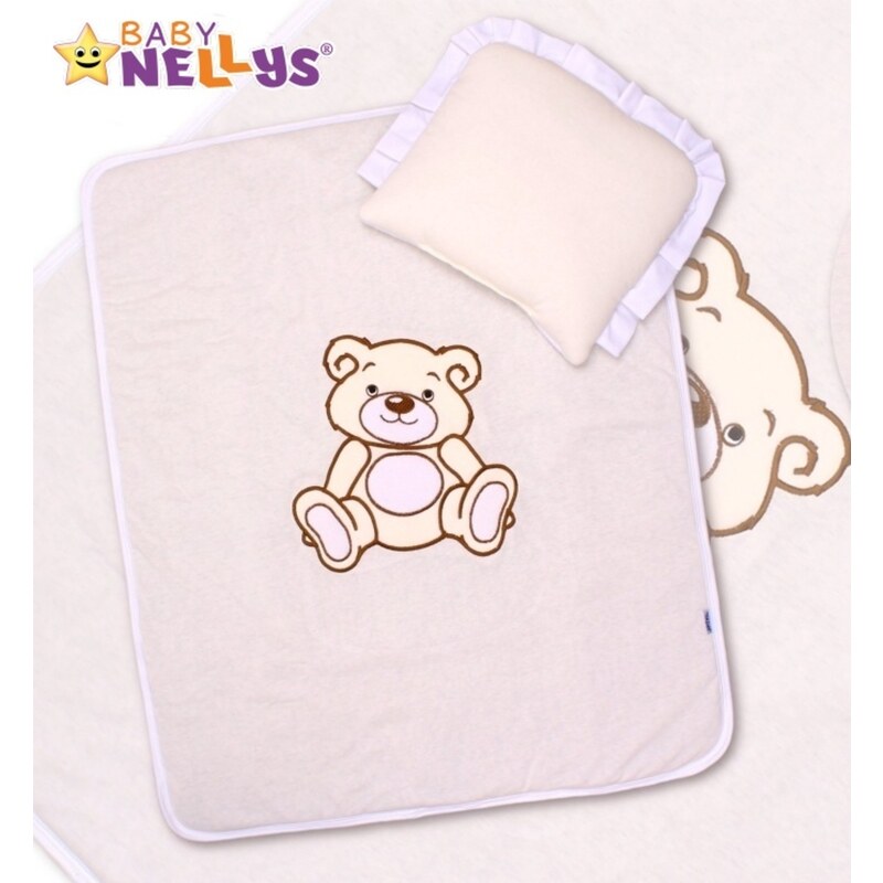 Baby Nellys Terjan bársony teddy maci babakocsi szett - krémszínű