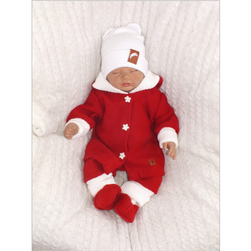 Z&Z 3-dílná kötött készlet, dzseki, nadrágot és csizmát Baby Santa, piros