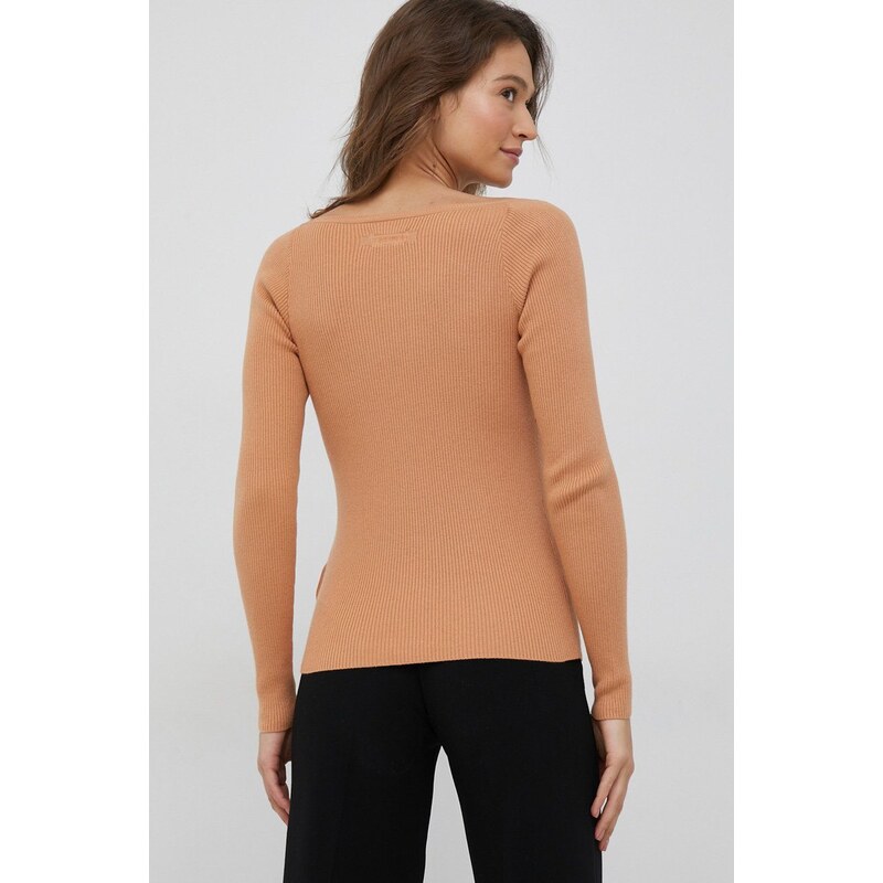 Calvin Klein gyapjúkeverék pulóver női, narancssárga