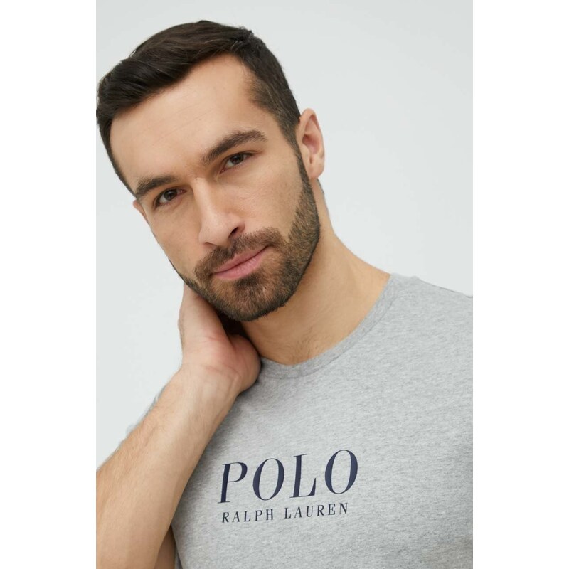 Polo Ralph Lauren pamut pizsama felső szürke, nyomott mintás