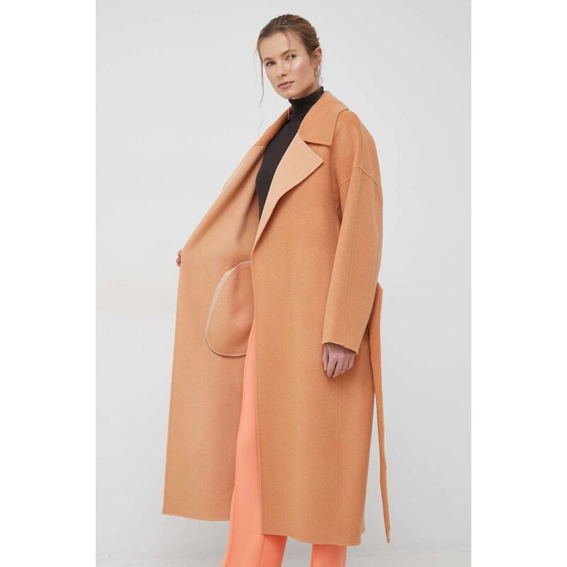 Calvin Klein gyapjúkabát narancssárga, átmeneti, oversize