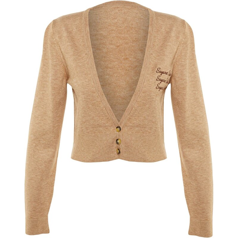 Trendyol X Sagaza Studio világosbarna hímzés részletes kötöttáru Cardigan