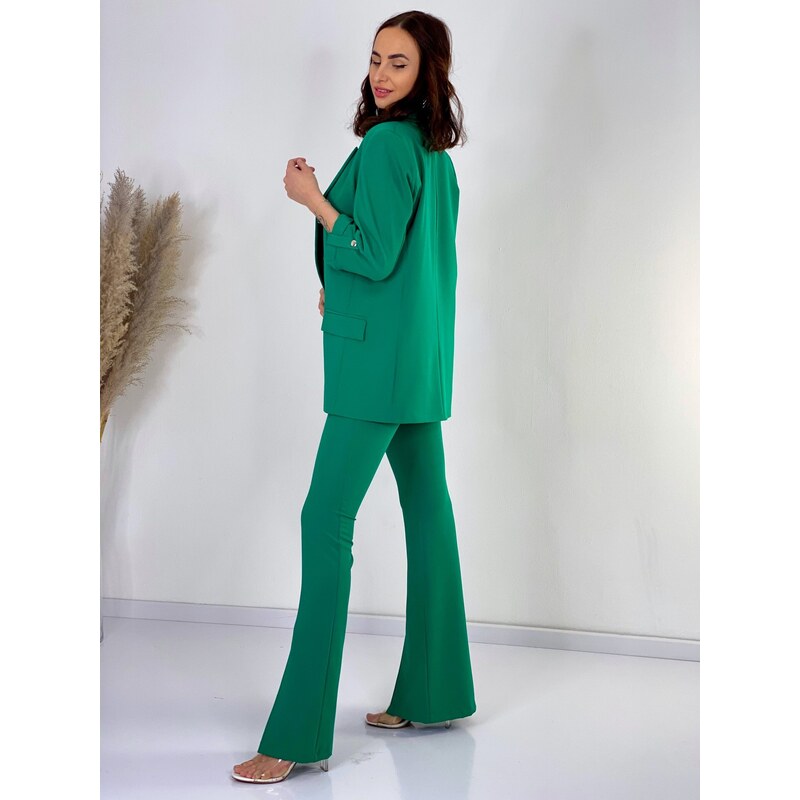 Webmoda Női zöld luxus nadrágkosztüm hasítékkal