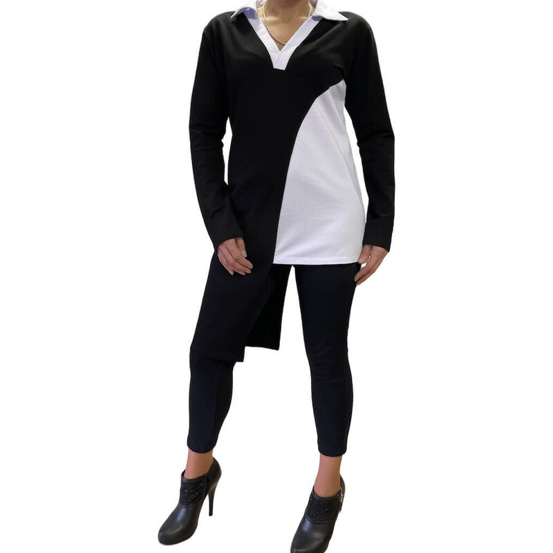 Noxim Fashion NXM-222 Fekete féloldalt hosszított tunika blúz
