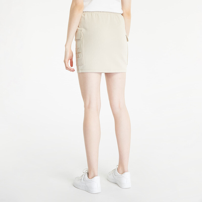 Szoknya Calvin Klein Jeans Embroidered Monologo Straight Skirt Beige