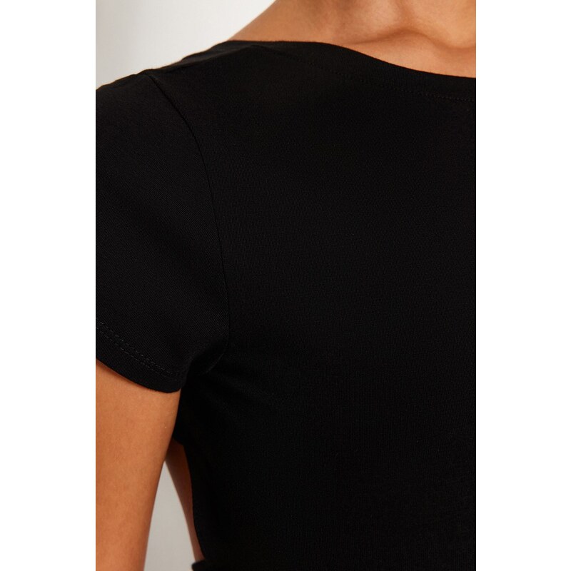 Trendyol Black Backless Crop Cotton Stretchy Knitted Blouse