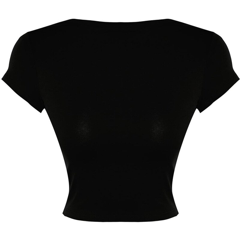 Trendyol Black Backless Crop Cotton Stretchy Knitted Blouse