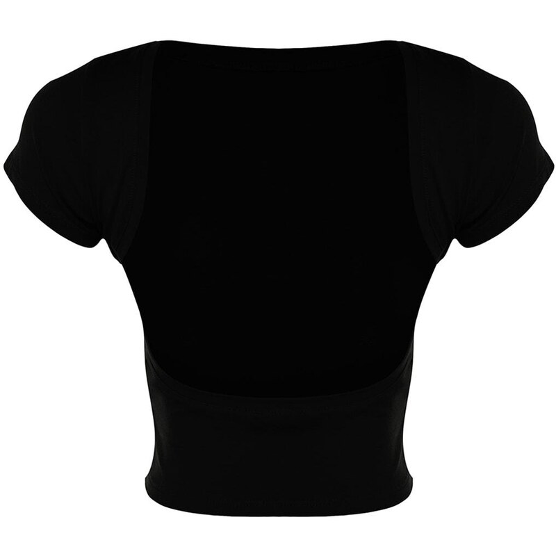 Trendyol Black Backless Crop Cotton Stretchy Knitted Blouse