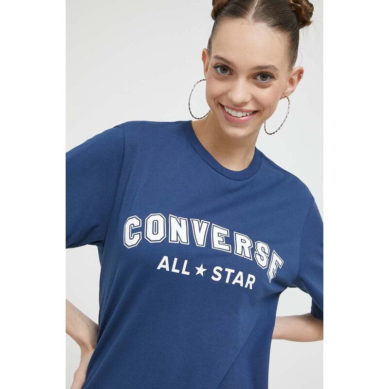 Converse pamut póló sötétkék, nyomott mintás