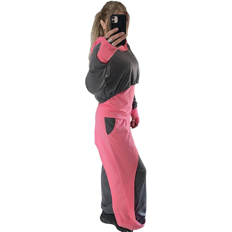 Noxim Fashion NXM-221 szürke-pink 3 részes szabadidőruha