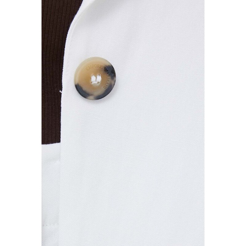 Emporio Armani blézer vászonkeverékből fehér, sima, egysoros gombolású