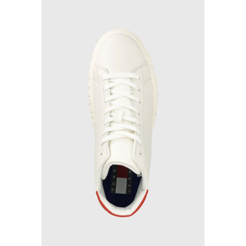 Tommy Jeans bőr sneaker TJM OUTSOLE MID CUT fehér, férfi, EM0EM01218