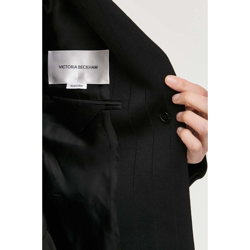 Victoria Beckham gyapjú kabát fekete, sima, nem zárható