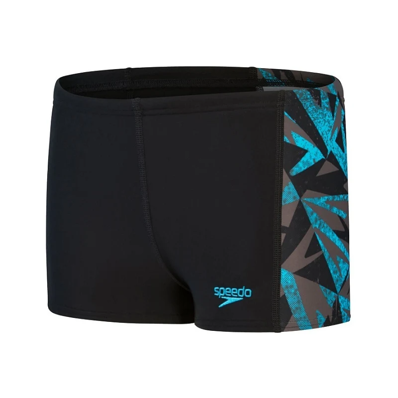 Aquashort Speedo Hyper Boom – Garçon, Imprimé Graffiti Bleu, Doublé, Résistant Au Chlore