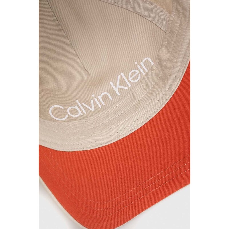 Calvin Klein pamut baseball sapka bézs, nyomott mintás