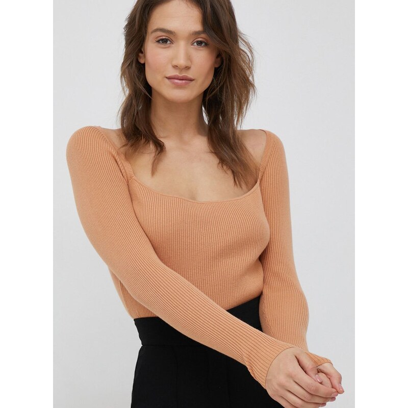 Calvin Klein gyapjúkeverék pulóver női, narancssárga