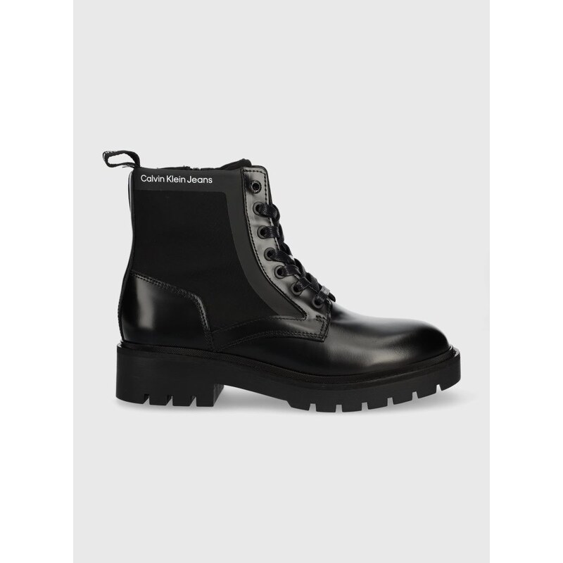 Calvin Klein Jeans bakancs Military Boot fekete, női, lapos talpú