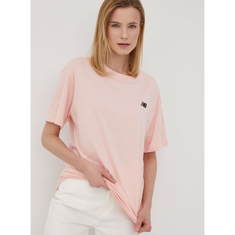 New Balance pamut póló UT21503PIE rózsaszín
