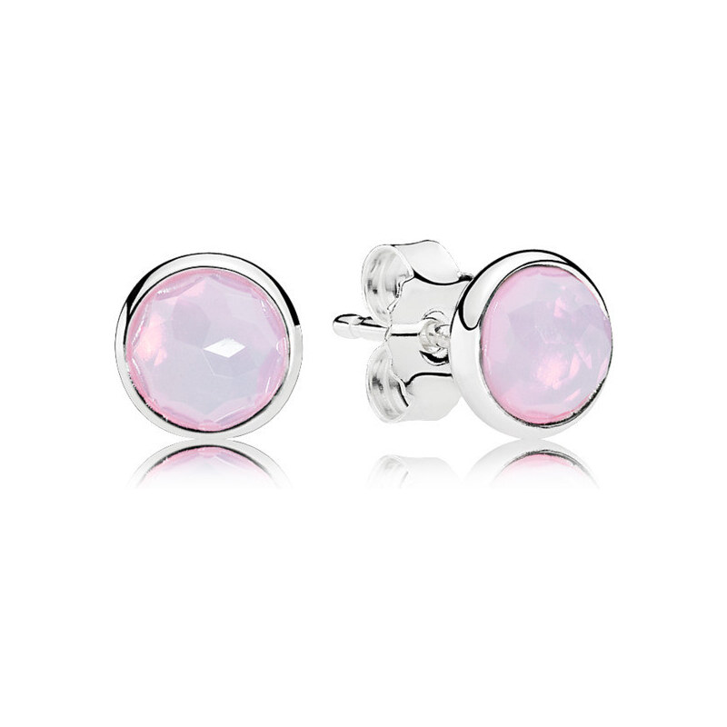 Pandora ékszer Október ezüst fülbevaló opál rózsaszín kristállyal