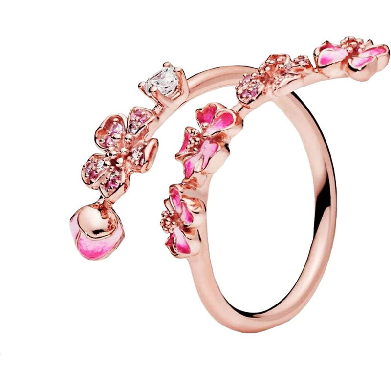 Pandora Rose rózsaszín barackvirág faág nyitott gyűrű