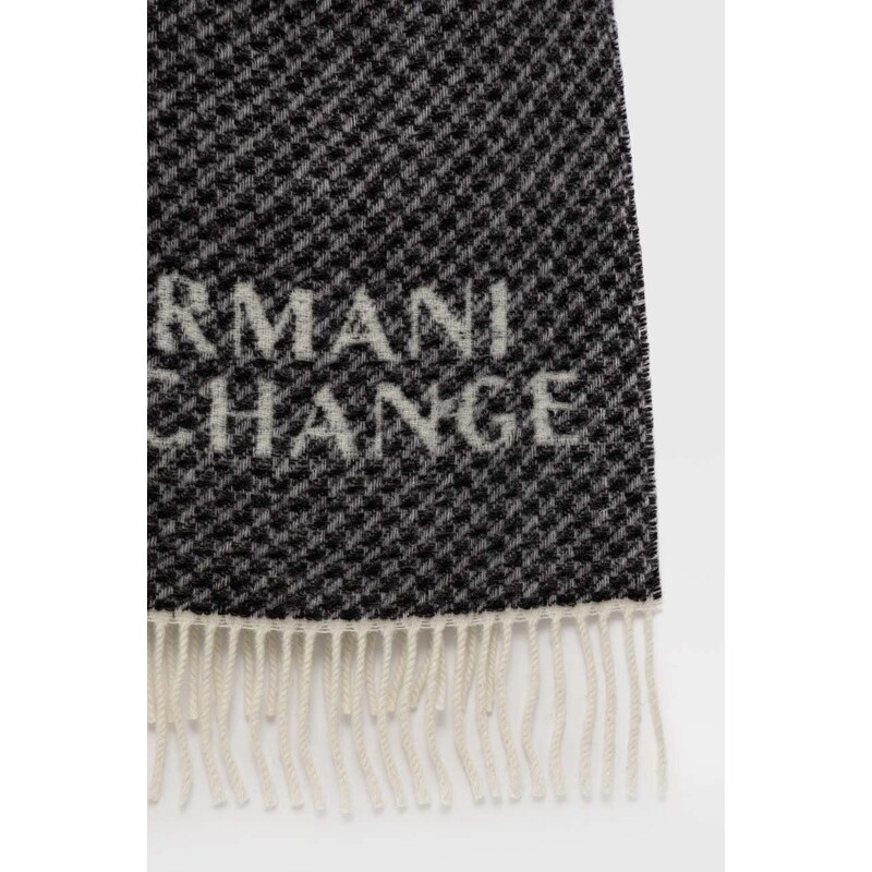 Armani Exchange gyapjú sál fekete, nyomott mintás