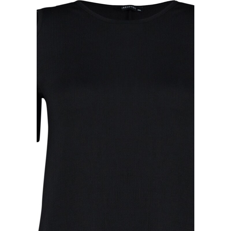 Trendyol Curve Black A-line kivágású részletes kötött ruha