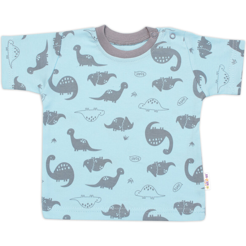 Baby Nellys 2 részes szett póló + rövidnadrág Dino, pamut, kék/szürke