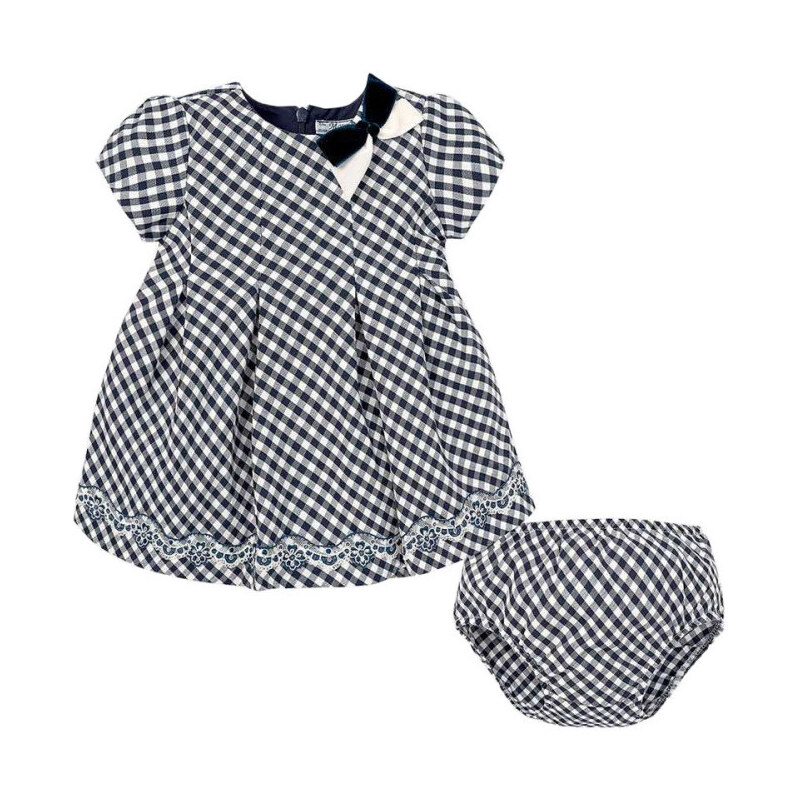Mayoral sötétkék apró kockás bébi lány ruha – 68 cm