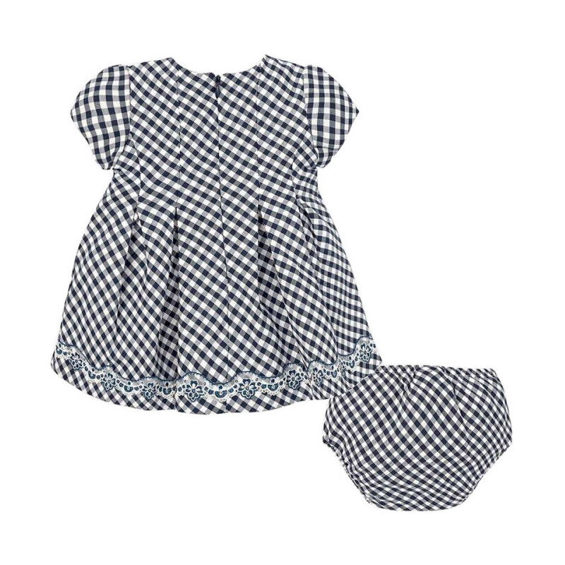 Mayoral sötétkék apró kockás bébi lány ruha – 68 cm