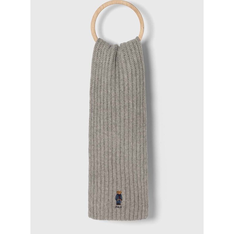 Polo Ralph Lauren gyapjú sál szürke, nyomott mintás