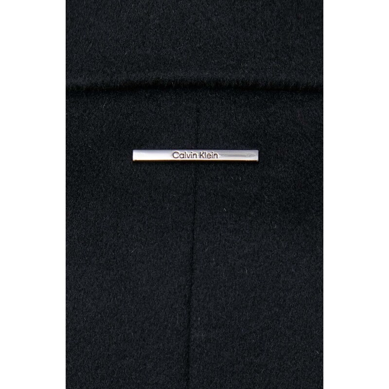 Calvin Klein gyapjúkabát fekete, átmeneti, kétsoros gombolású