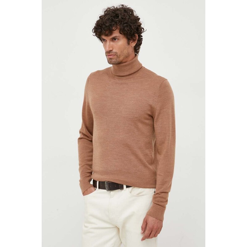 Calvin Klein gyapjú pulóver könnyű, férfi, barna, garbónyakú