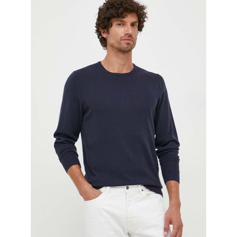 Calvin Klein gyapjú pulóver könnyű, férfi, sötétkék