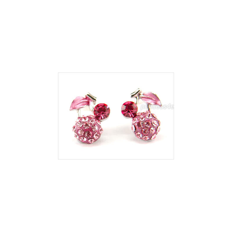 Cseresznye fülbevaló pink színű Swarovski kristályokkal (0235.)