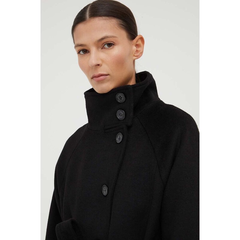 Bruuns Bazaar kabát gyapjú keverékből fekete, átmeneti