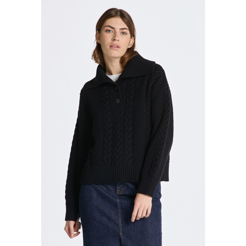 GARBÓ GANT CABLE TEXTURE BUTTONED ROLL NECK fekete XS